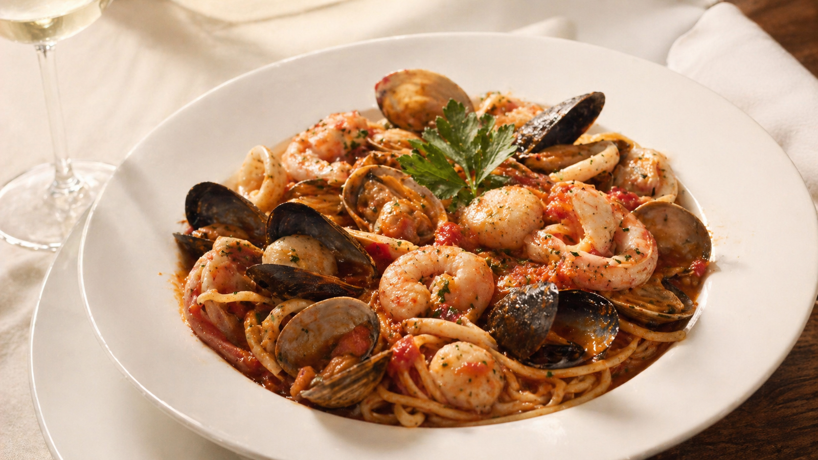 A plate of linguini marechiaro.